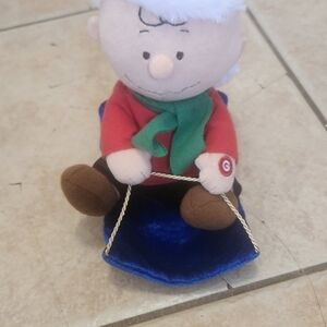 GEMMY ANIMATED CHARLIE BROWN ON SLED - 9" Plays Theme Song Moves Christmas